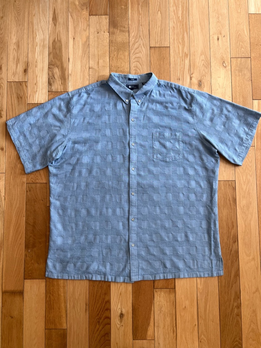 Reyn Spooner Mens Button Front Blue Checkered Textured Short Sleeve Button Up 3X
